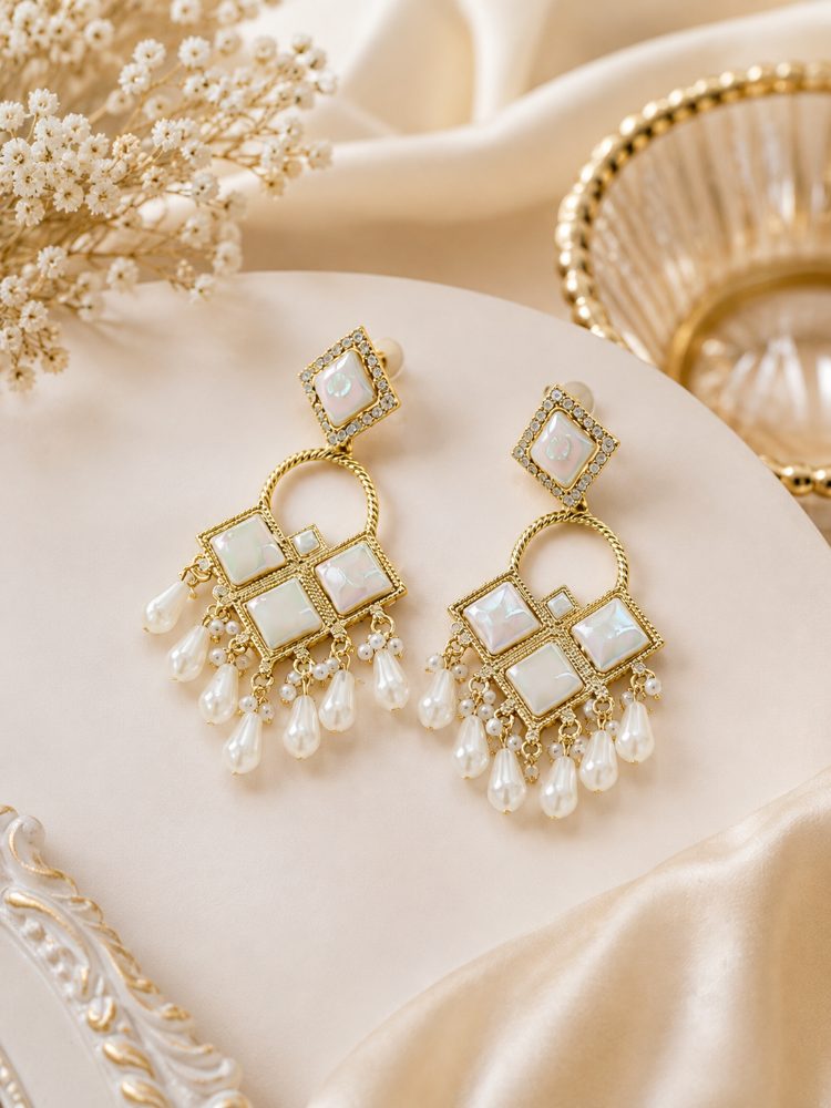 Jettrian Jewellery – Elegant Pearl & Stone Statement Earrings
