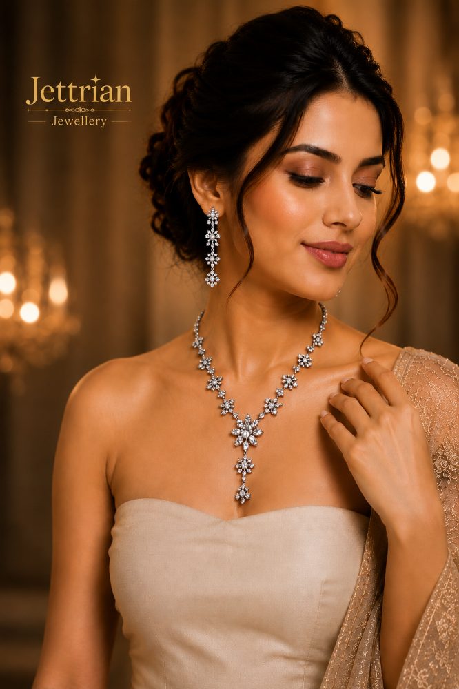 Floral American Diamond Necklace Set