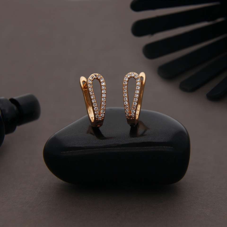 Premium Gold-Tone Sparkling Stone Loop Earrings for Women